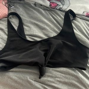 black bathing suit top with knot